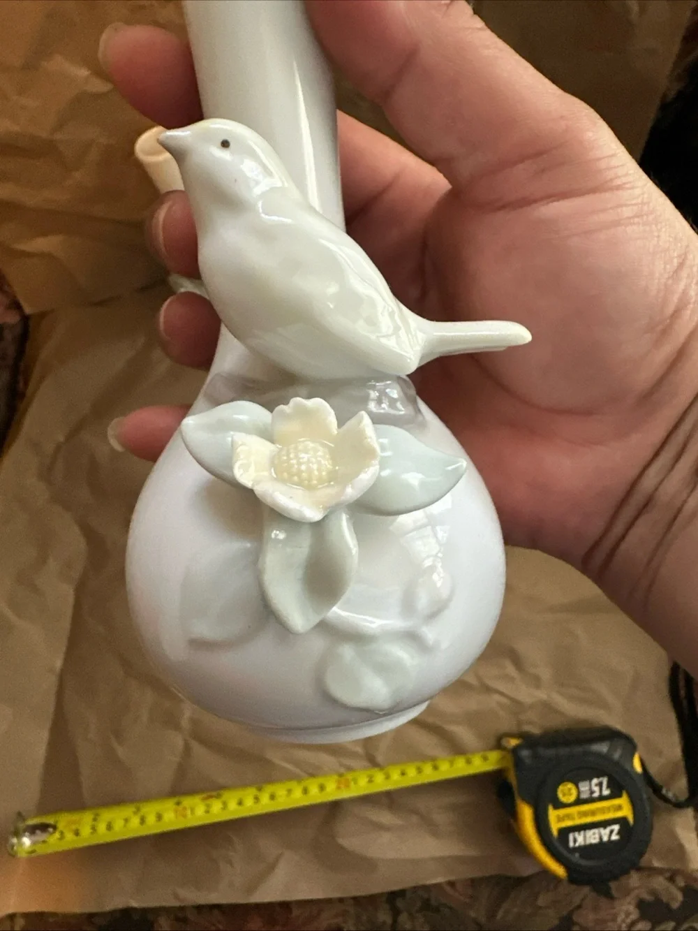 1985 Porcelain Bird Bud Vases in White - Set of 2 made in Taiwan
